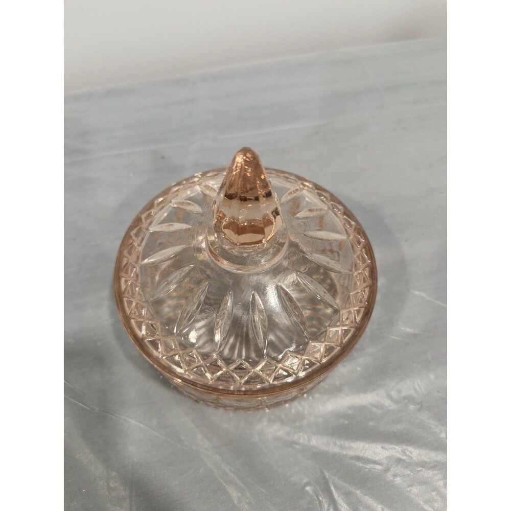 Vintage Indiana Glass Princess Pink Depression Candy Dish w Lid Diamond Point - Picture 3 of 4